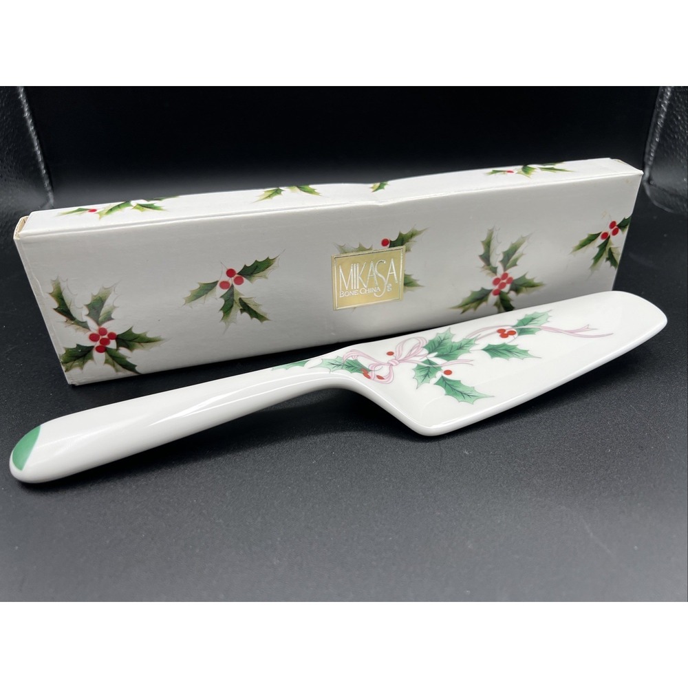 Mikasa Bone China‎ Ribbon Holly Pie Cake Server Cutter Spatula Christmas Bows